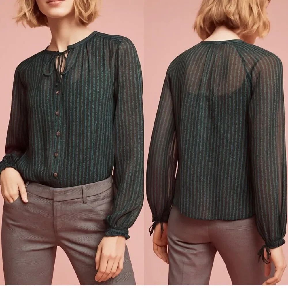 Anthropologie Maeve Della Sheer Chevron Button Up Blouse Women’s Small